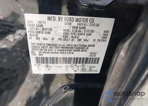 2012 Ford Edge Limited z USA, uszkodzony, nr VIN 2FMDK3K90CBA11314